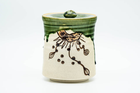 Japanese Mizusashi - Beige Green Drip-Glazed Oribe-yaki Fresh Water Container - 1000ml