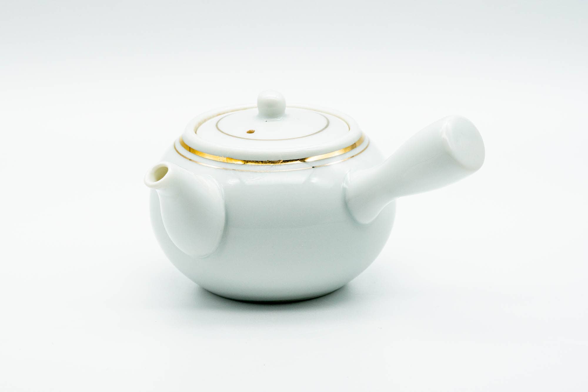 Japanese Kyusu - White Porcelain Gold Trim Arita-yaki Debeso Teapot - 140ml
