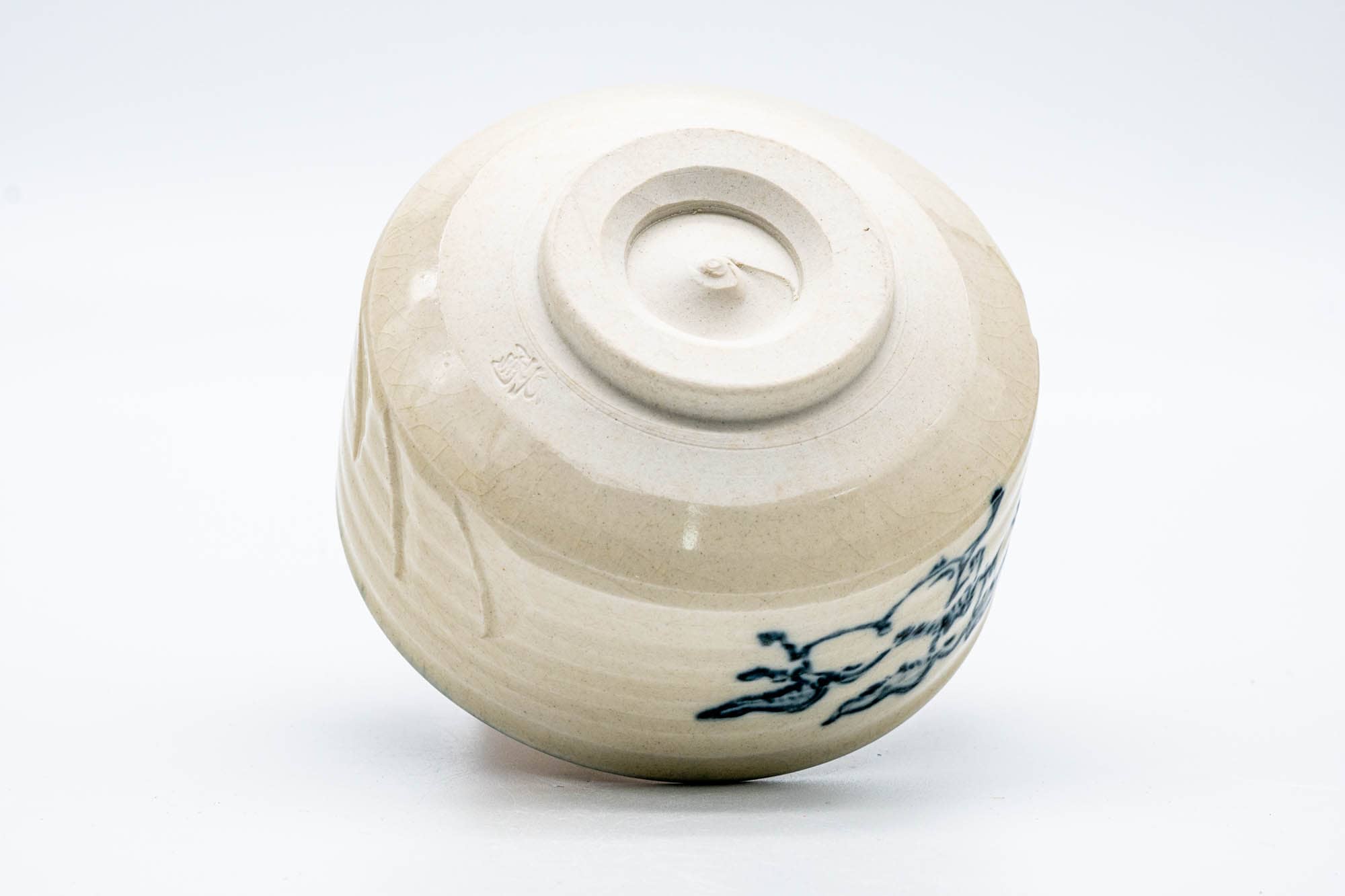 Japanese Matcha Bowl - Beige Blue Horses Hantsutsu-gata Chawan - 450ml