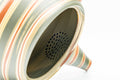 Japanese Kyusu - Green, Red, and Yellow Swirling Nerikomi Tokoname-yaki Do-ake Teapot - 240ml - closeup of the built-in ceramic mesh strainer