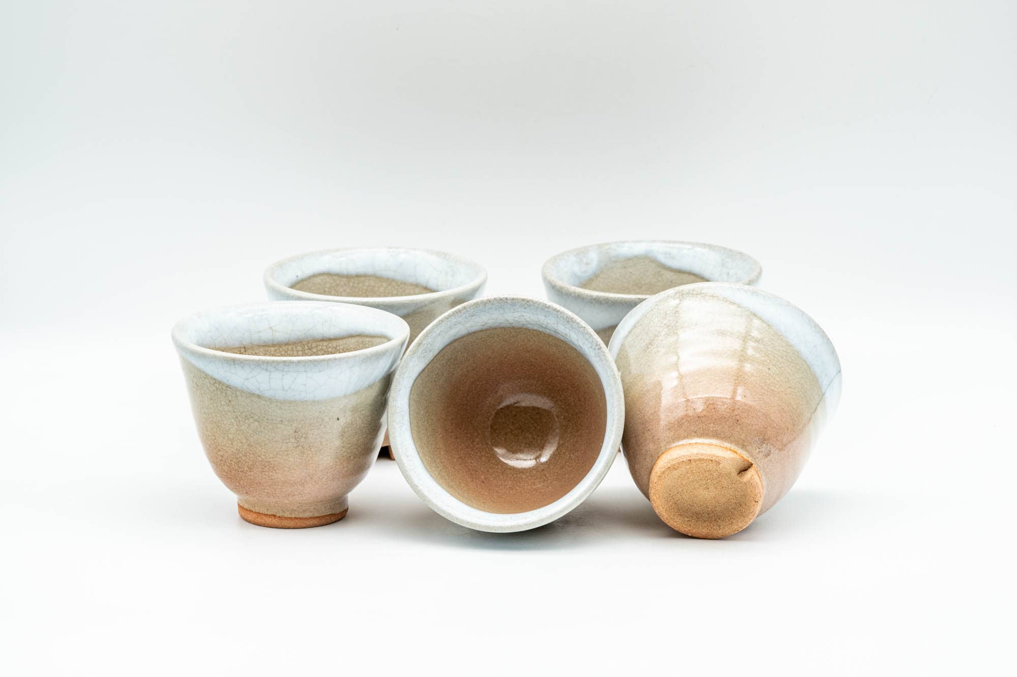 Japanese Tea Set - Beige White Glazed Hagi-yaki Do-ake Kyusu Teapot with 5 Yunomi Teacups - Tezumi