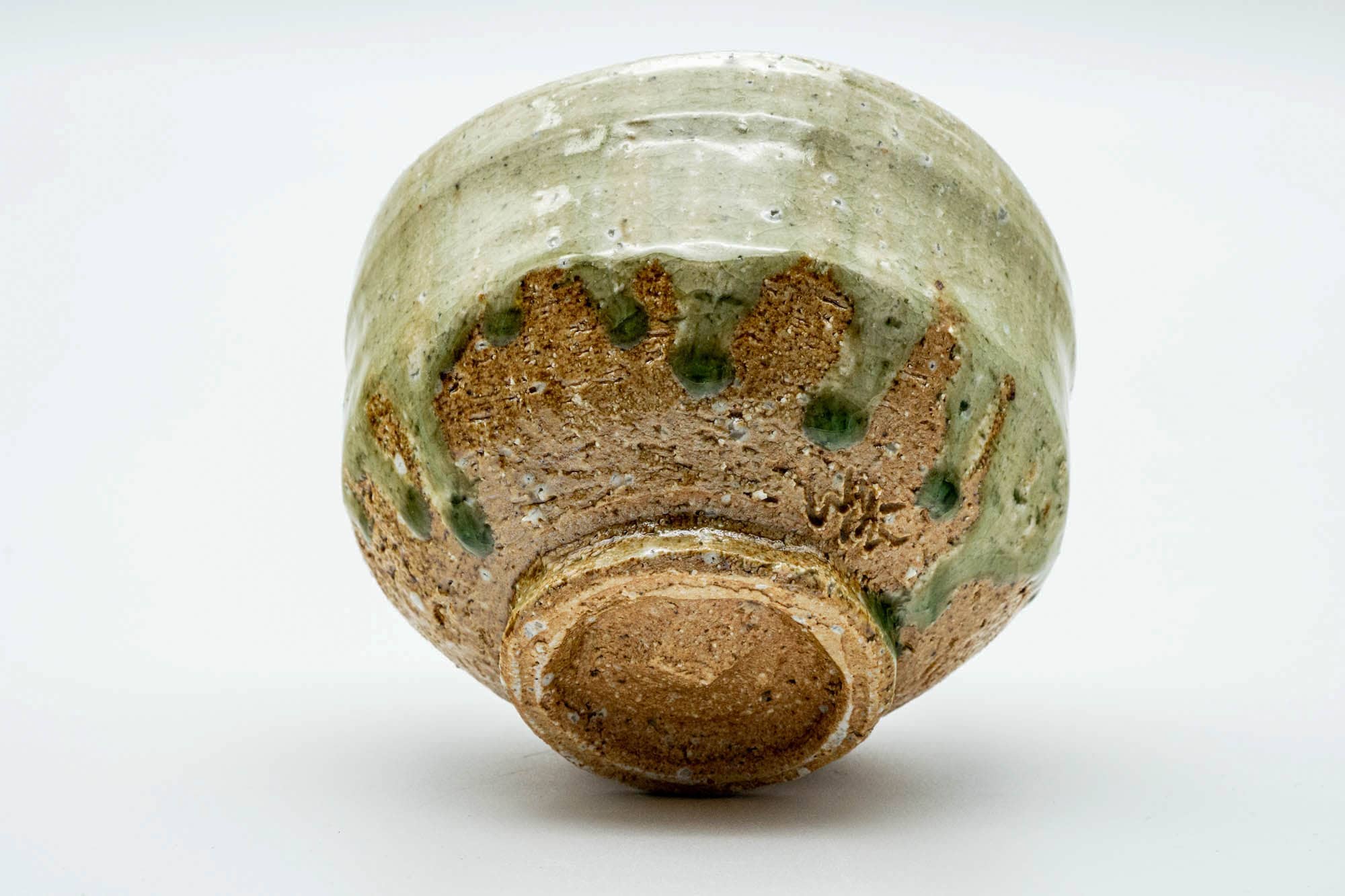 Japanese Matcha Bowl - Earthy Green Celadon Drip-Glazed Shigaraki-yaki Chawan - 350ml