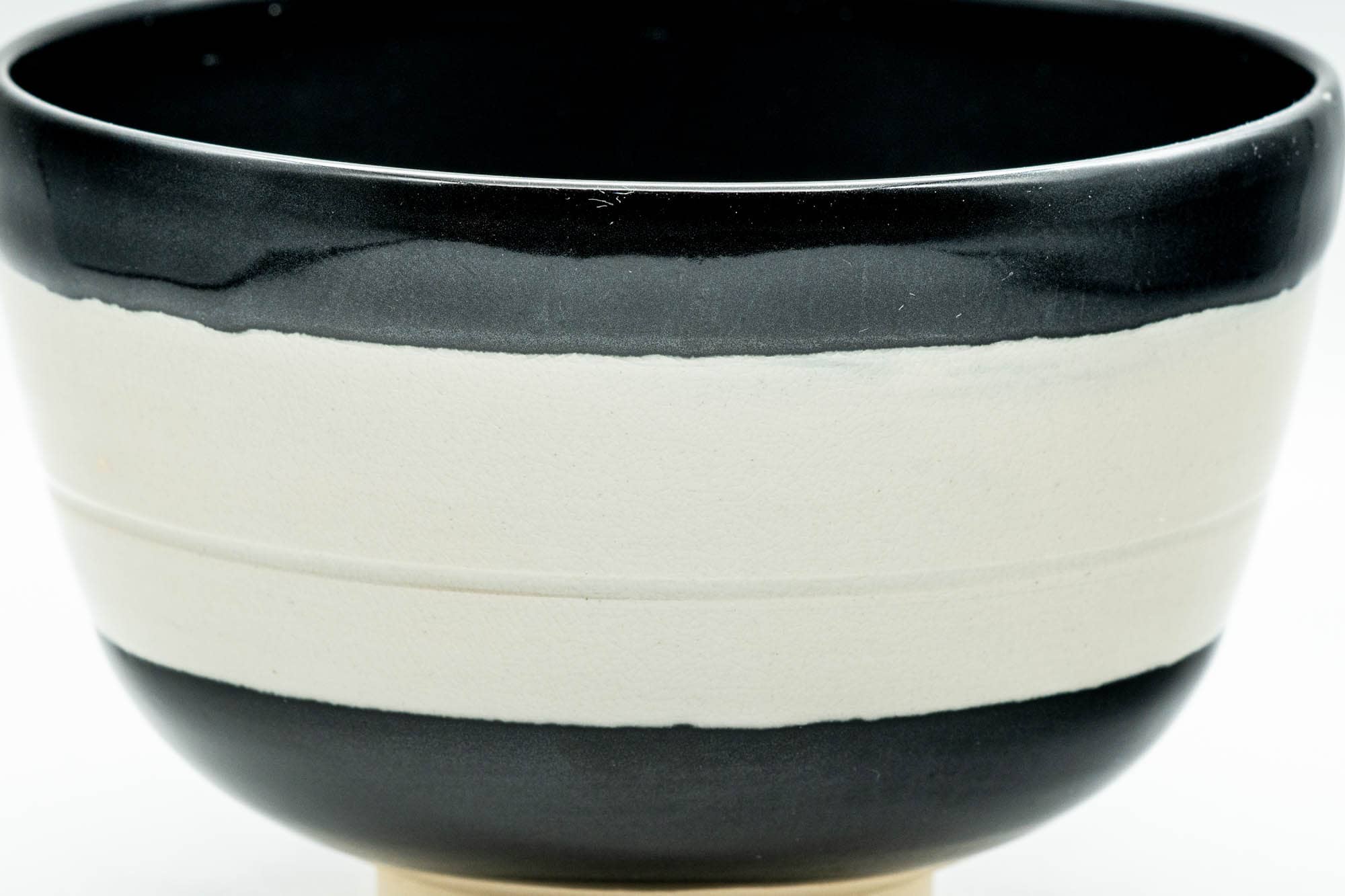 Japanese Matcha Bowl - Black White Stripe Glazed Kyo-yaki Chawan - 350ml