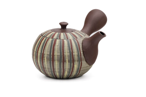Brown Striped Tokoname Mesh Filter Teapot - 180ml