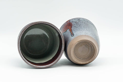 Japanese Teacups - Pair of Tenmoku Drip-Glazed Lidded Meoto Yunomi