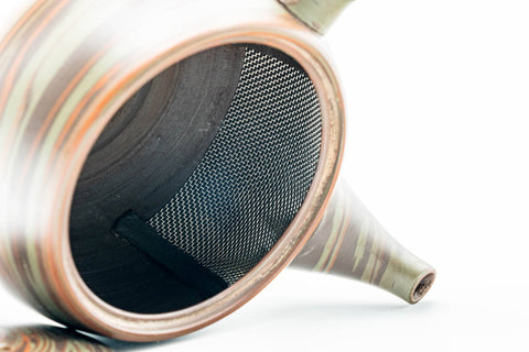 Japanese Kyusu - Glossy Green Nerikomi Tokoname-yaki Mesh Teapot - 230ml