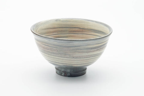Tezumi — Japanese Matcha Bowl - Grey White Hakeme Glazed Chawan - 440ml — front view from another angle