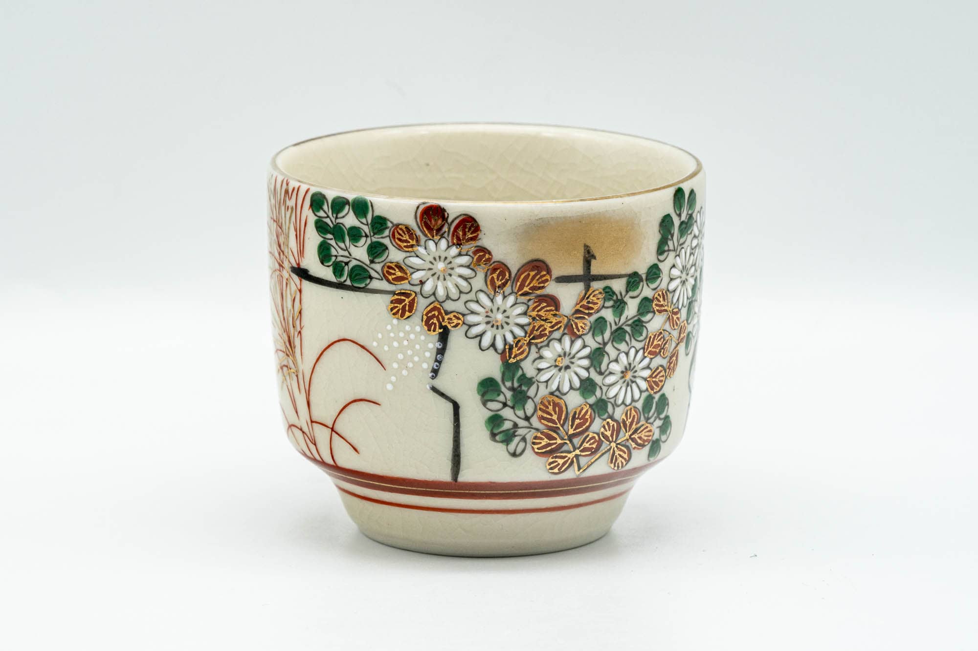 Japanese Teacup - Gold Red White Floral Kutani-yaki Yunomi - 130ml