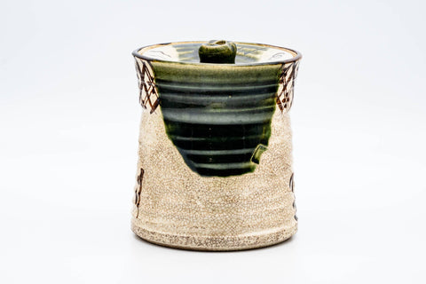 Japanese Mizusashi - Abstract Geometric Green Drip-Glazed Oribe-yaki Water Container - 1000ml