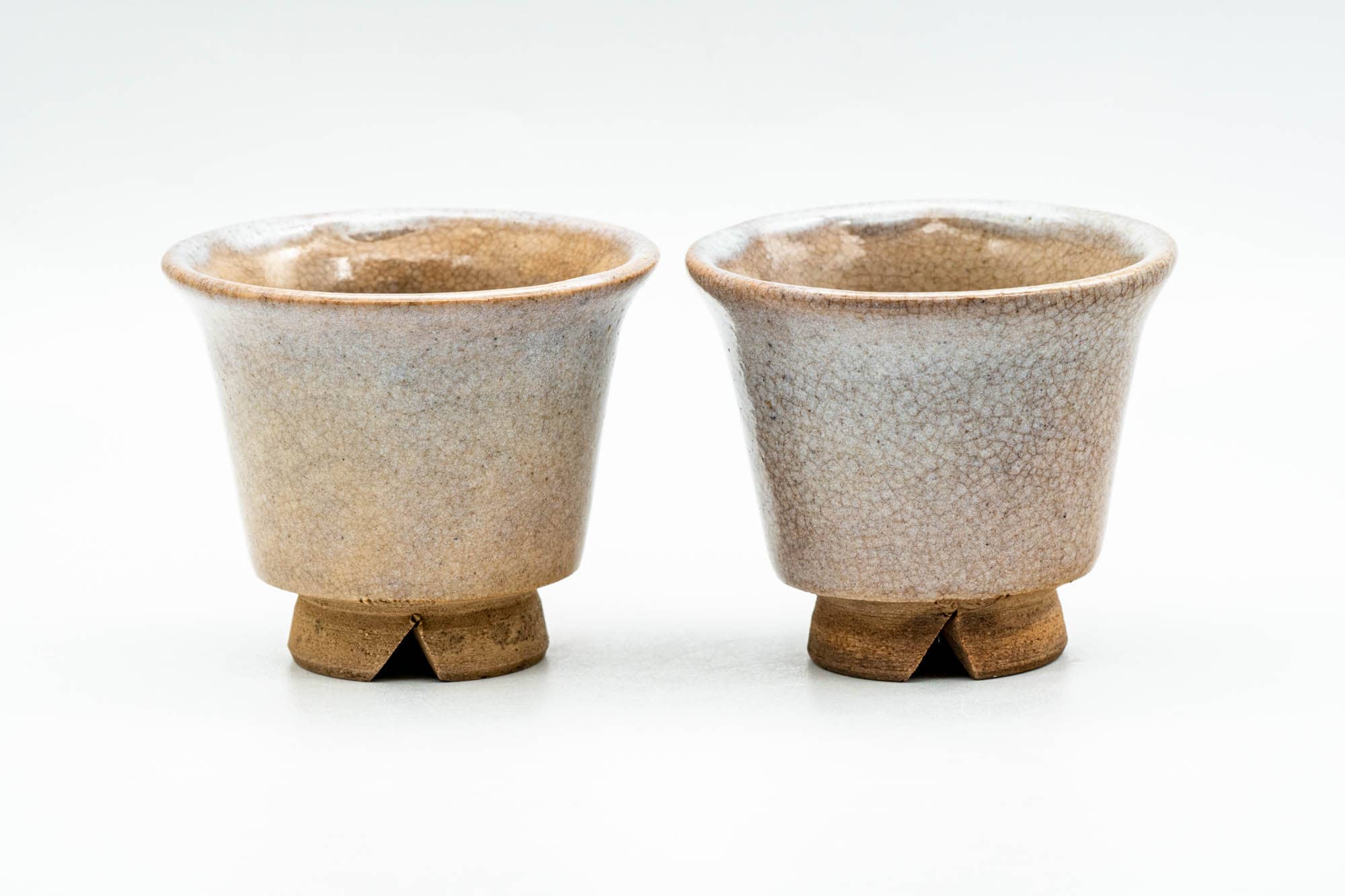 Japanese Teacups - Pair of Beige Glazed Weathered Hagi-yaki Guinomi - 50ml