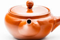 Japanese Kyusu - Red Shudei Tokoname-yaki Obi-ami Mesh Teapot - 325ml - three-quarter view showing the spout and the strainer holes
