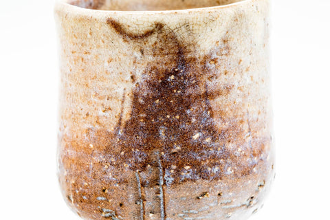 Close-up of the cup's surface highlighting the mottled white Hagi glaze