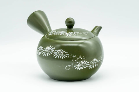 Japanese Kyusu - 莞山 Nakano Kanzan - Floral Green Ryokudei Tokoname-yaki Debeso Teapot - 250ml