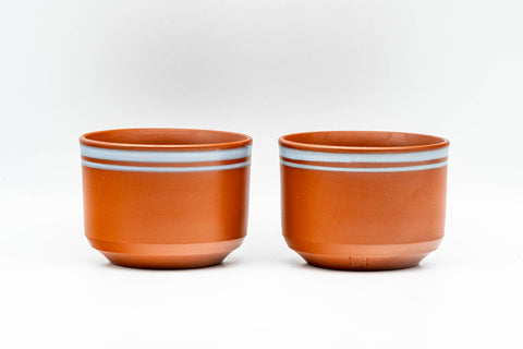 Japanese Teacups - Pair of Grey Striped Tokoname-yaki Yunomi - 90ml - the pair side by side