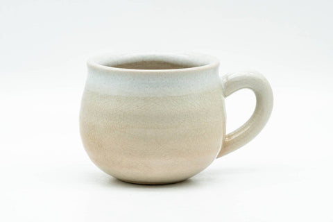 Tezumi — Japanese Teacup - Small Beige and White Hagi-yaki Ushirode Yunomi - 90ml — front view from another angle