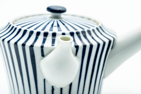 Japanese Kyusu - Blue Striped Weathered Arita-yaki Ceramic Filter Teapot - 300ml