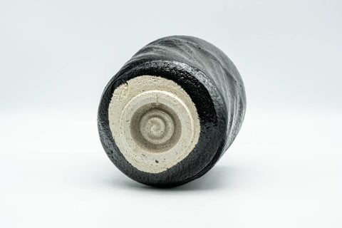 Japanese Matcha Bowl - Tall Black Hand-built Raku Kuroraku Winter Chawan - 350ml