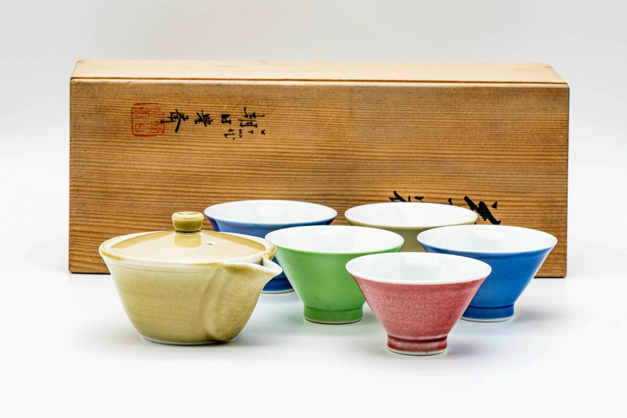 Japanese Tea Set - 朝日焼 Asahi-yaki - Houhin Teapot with 5 Yunomi Teacups