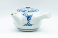 Tezumi — Japanese Kyusu - Flowers and Villagers Porcelain Arita-yaki Debeso Teapot - 300ml — top-down view of the lid