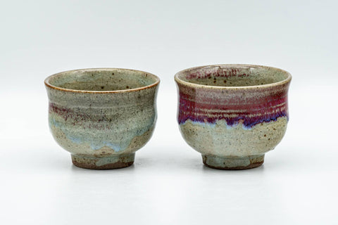 Japanese Teacups - Pair of Blue Purple Drip-Glazed Yunomi - 90ml - the pair viewed from another angle
