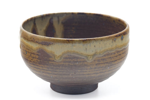 Japanese Matcha Bowl - Brown Yellow Drip-Glazed Chawan - 380ml