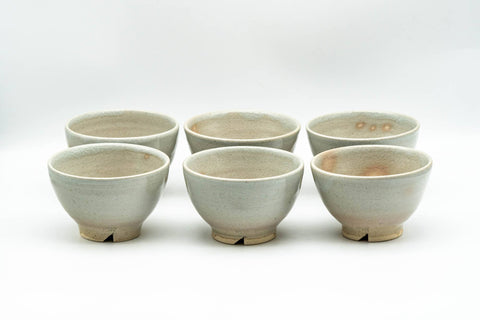 Japanese Tea Set - 玉祖窯 Tamaso Kiln - Beige Gohonte Hagi-yaki Kyusu Teapot with 6 Yunomi Teacups in Wooden Box