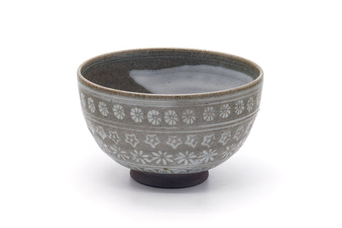Japanese Matcha Bowl - Grey White Mishima Chawan - 400ml