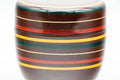 Japanese Natsume - Burgundy Green Yellow Striped Lacquer Matcha Tea Caddy - 100ml - Tezumi