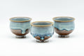 Japanese Teacups - Set of 3 Blue Turquoise Drip-Glazed Yunomi - 90ml - the three cups grouped together