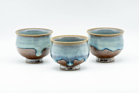 Japanese Teacups - Set of 3 Blue Turquoise Drip-Glazed Yunomi - 90ml - the three cups grouped together