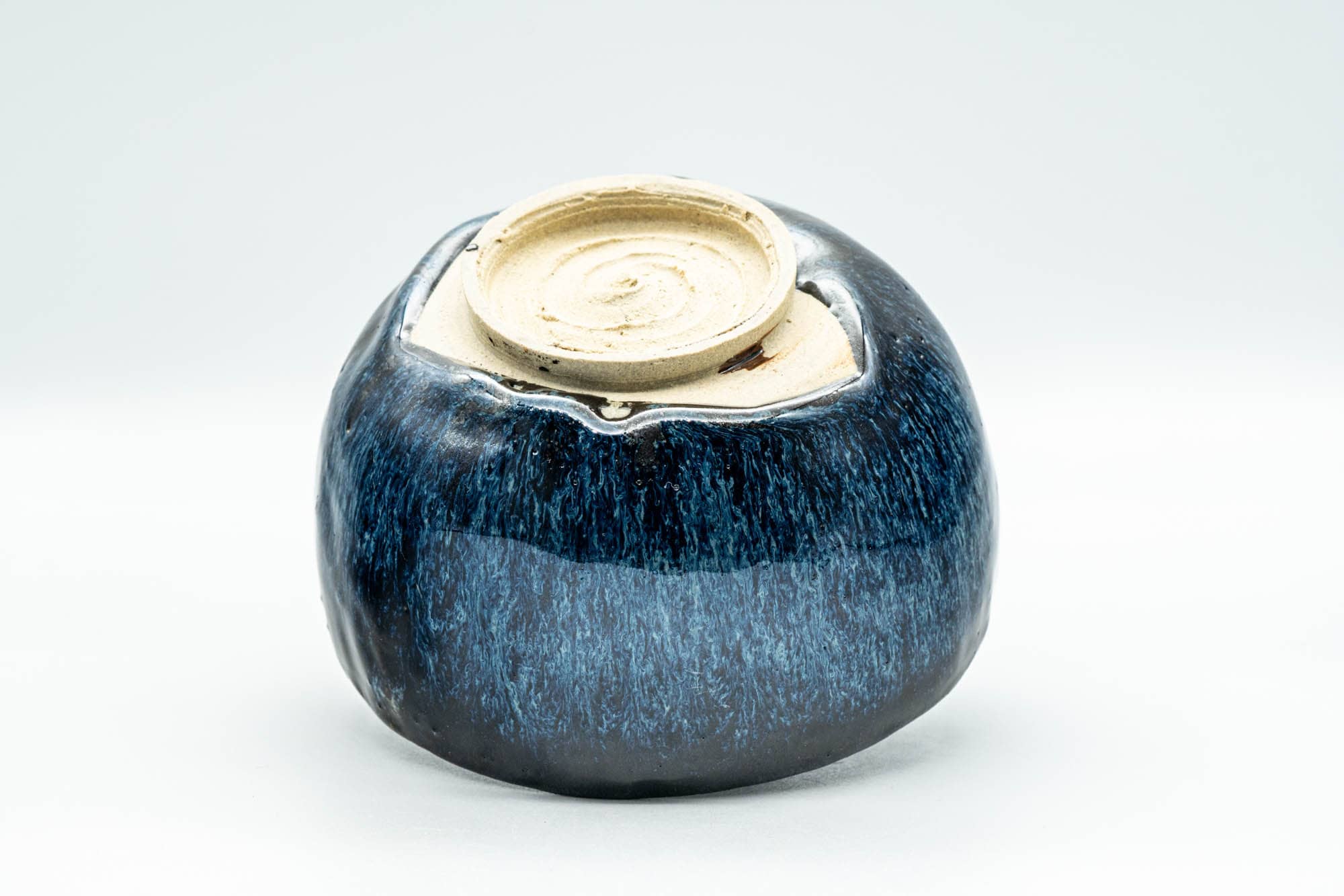 Japanese Matcha Bowl - Black and Blue Drip-Glazed Wabi-Sabi Chawan - 300ml