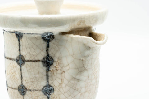 Japanese Houhin - Large Checkered White Crazed Glazed Do-ake Teapot - 220ml - Tezumi