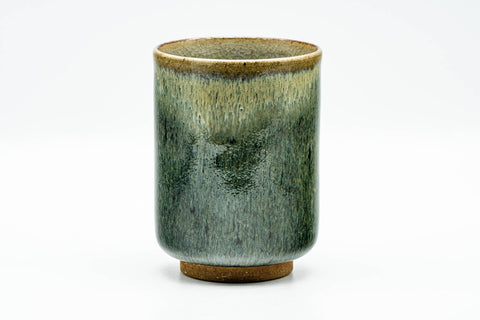 Japanese Teacup - Green Hare's Fur Drip-Glazed Yunomi - 190ml - slightly angled side view of the cup