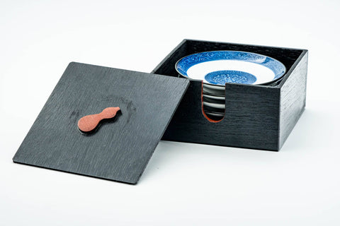 Japanese Chataku - Set of 5 Porcelain Tea Coasters with Gourd Container