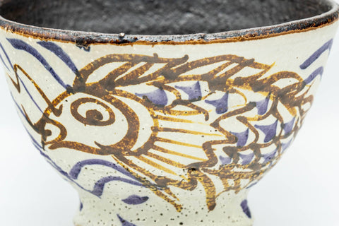 Japanese Matcha Bowl - Big Fish Black Interior Glazed Chawan - 300ml - Tezumi