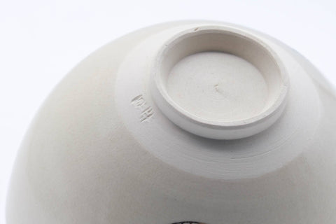 Tezumi — Japanese Matcha Bowl - Geometric Emblemed Kyo-yaki Chawan - 300ml — inverted showing the foot ring