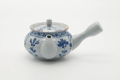 Japanese Kyusu - Floral Blue White Porcelain Arita-yaki Teapot - 350ml