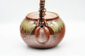Japanese Tea Set - Red Drip-Glazed Agano-yaki Dobin Teapot and 4 Yunomi Teacups - teapot front view with handle lowered