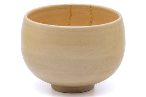 Japanese Matcha Bowl - Beige Gold Kintsugi Wa-nari Chawan - 400ml