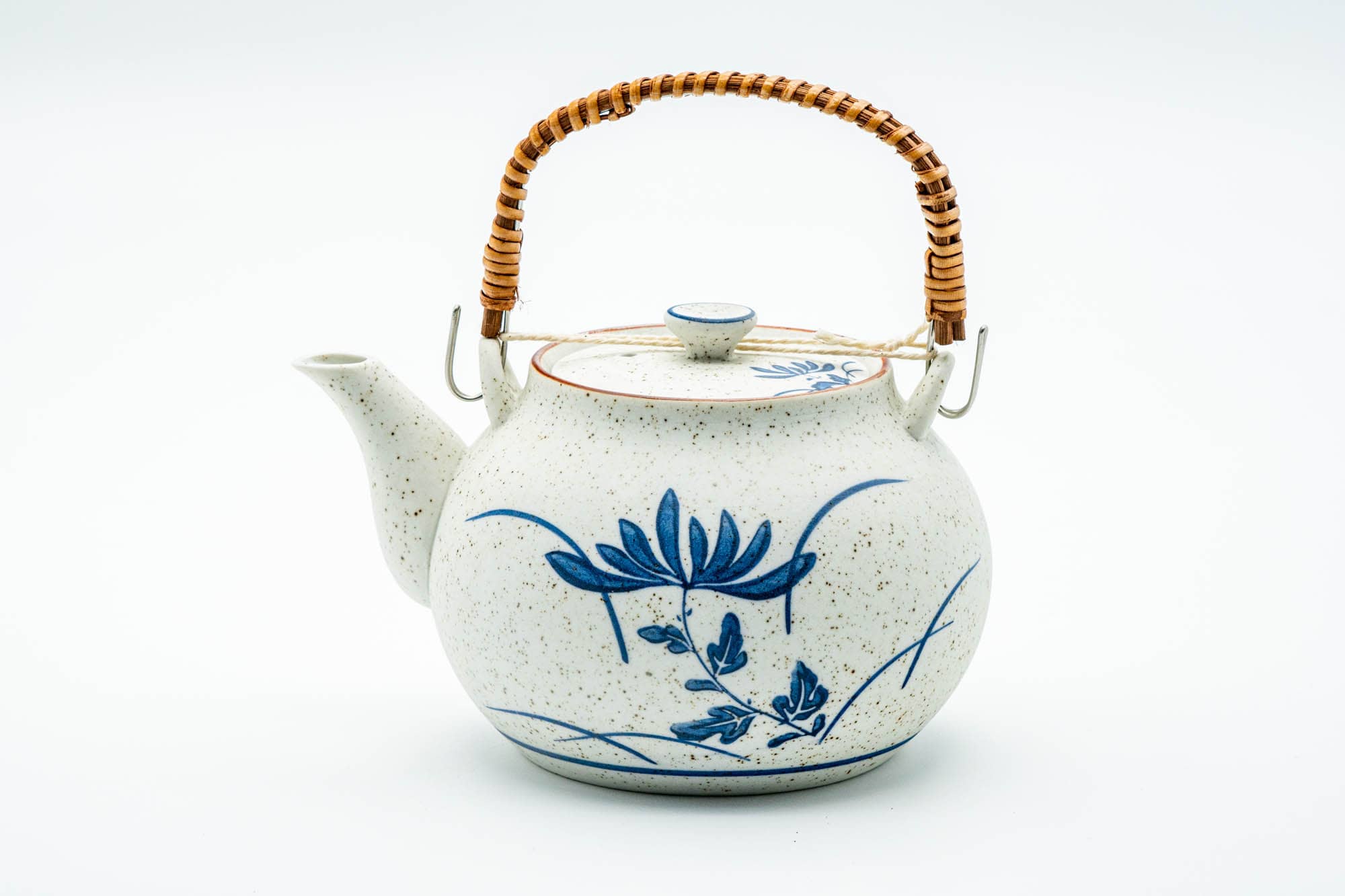 Japanese Dobin - Blue Floral White Textured Arita-yaki Porcelain Teapot - 500ml