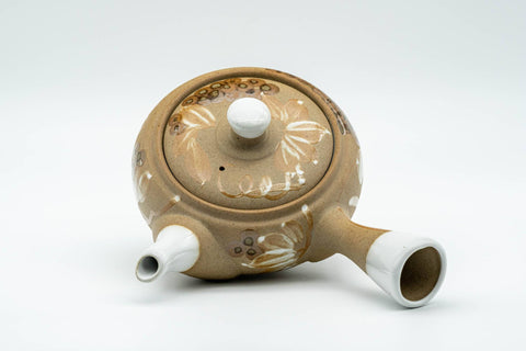 Japanese Kyusu - Floral Beige Glazed Porcelain Teapot - 300ml - Tezumi