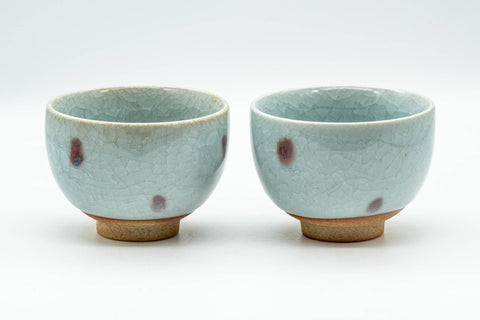 Japanese Teacups - Pair of Sky Blue Snowflake Glazed Yunomi - 130ml