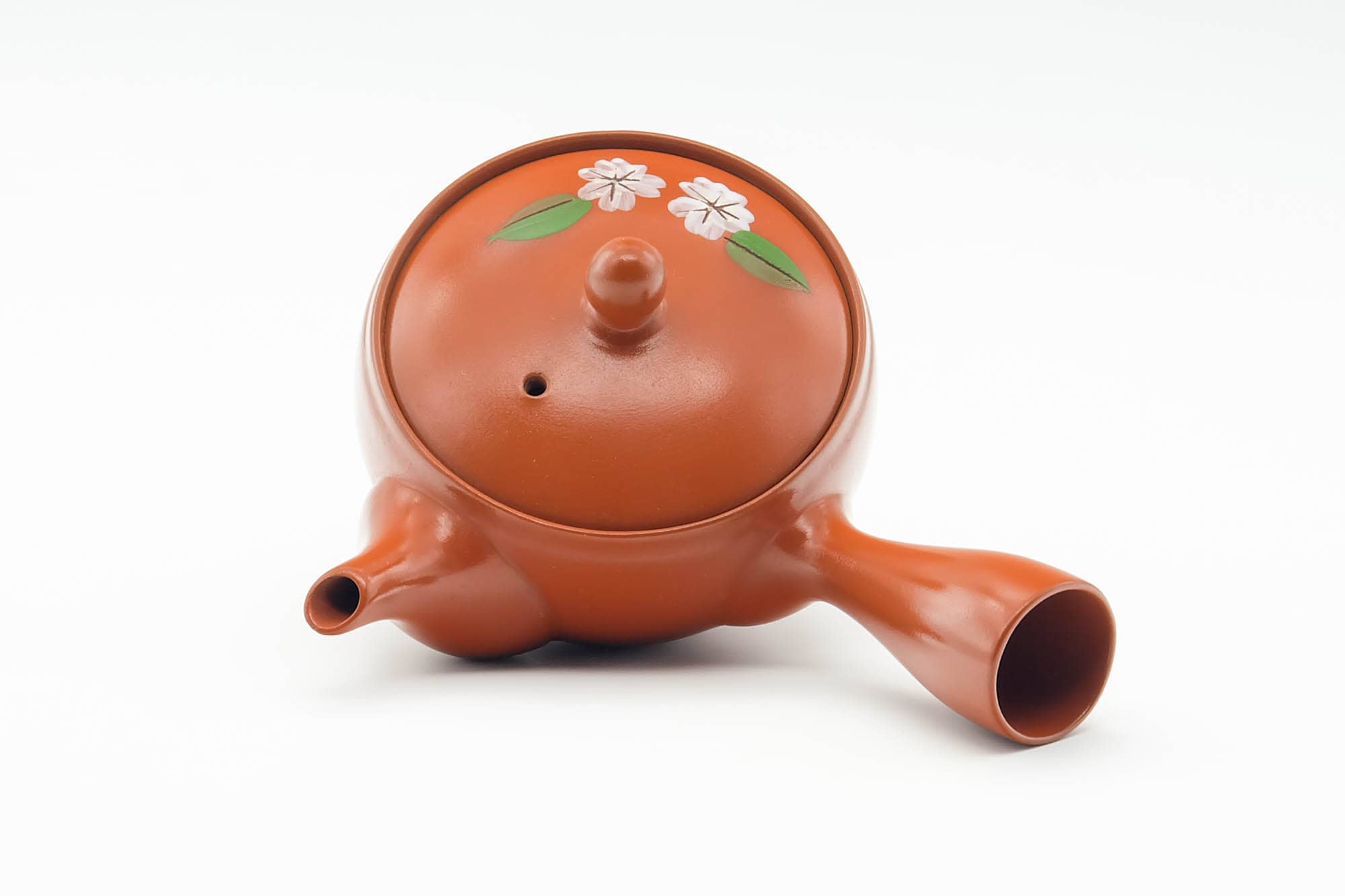 Japanese Kyusu - Floral Painted Red Shudei Tokoname-yaki Mesh Filter Teapot - 150ml