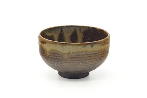 Japanese Matcha Bowl - Brown Yellow Drip-Glazed Chawan - 380ml