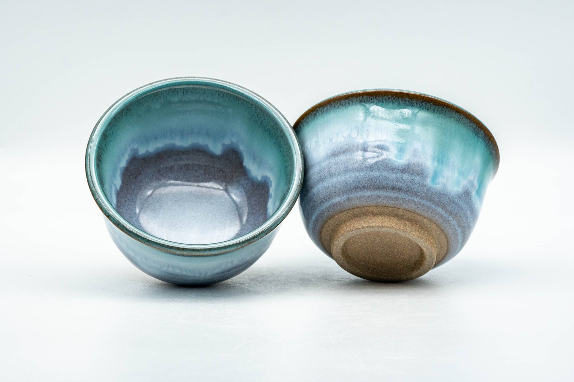 Japanese Teacups - Pair of Purple Turquoise Drip-Glazed Agano-yaki Yunomi - 100ml - Tezumi