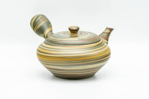 Japanese Kyusu - Green, Red, and Yellow Marbled Nerikomi Tokoname-yaki Debeso Teapot - 230ml