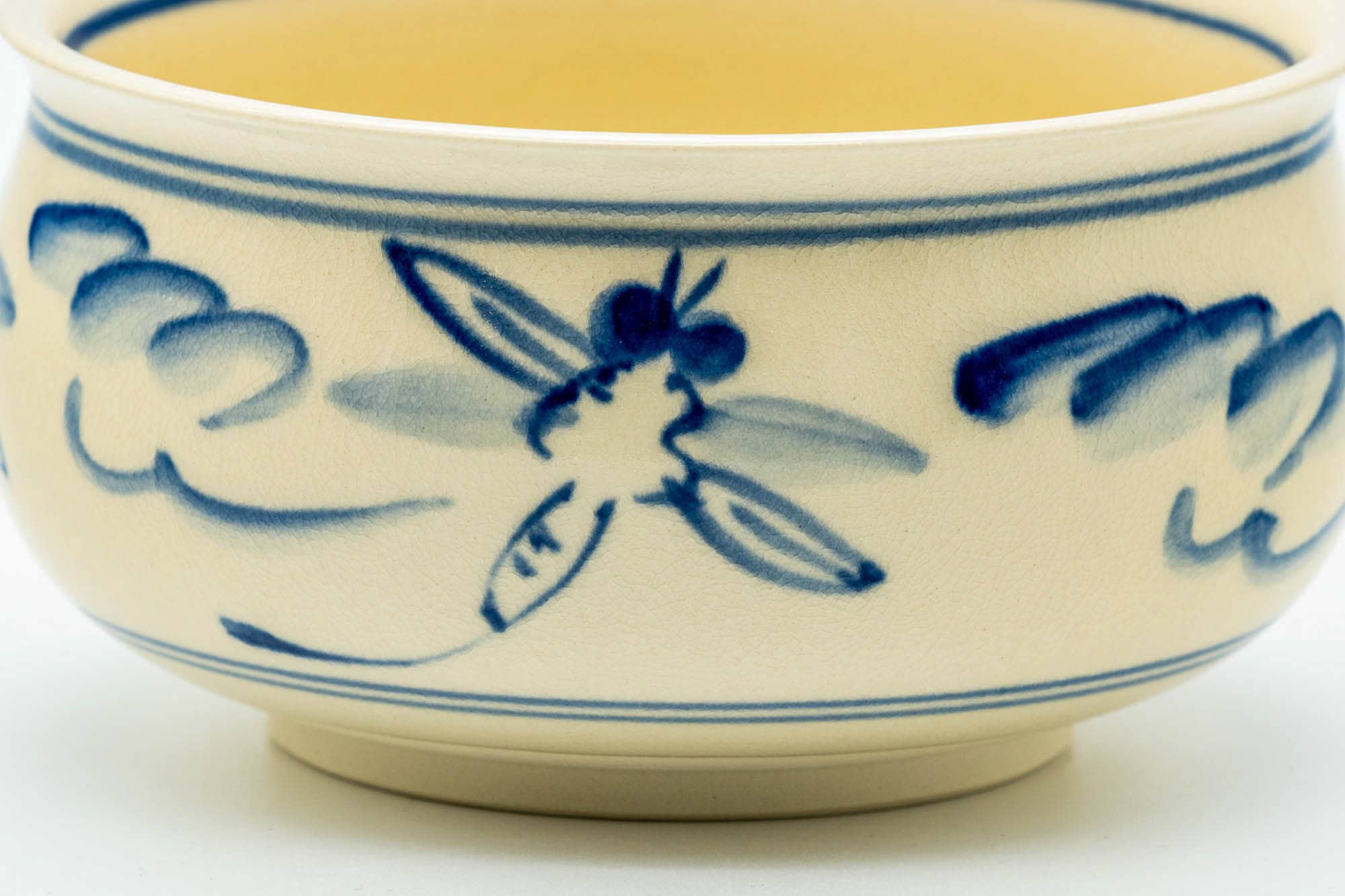 Japanese Kensui - Beige Blue Dragonflies Kyo-yaki Water Bowl - 400ml