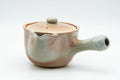 Tezumi — Japanese Kyusu - Beige Peach Glazed Hagi-yaki Do-ake Teapot - 320ml — side view with the lid and side handle