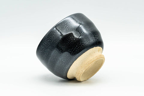 Japanese Teacup - Tenmoku Glazed Guinomi - 75ml - tilted view showing the base and clay foot ring