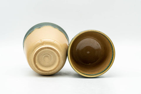 Japanese Teacups - Beige Turquoise Drip-Glazed Agano-yaki Yunomi - 85ml - Tezumi